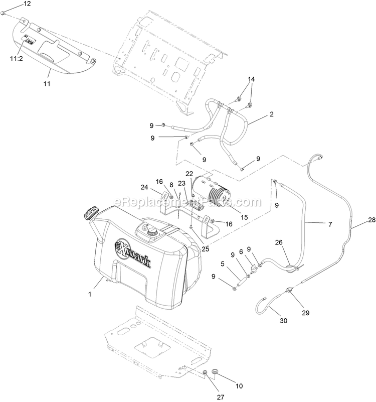 Fuel Assembly Diagram and Parts List for VTS730AKC52400 (402082300-404314158)(2018) Exmark Lawn Mower