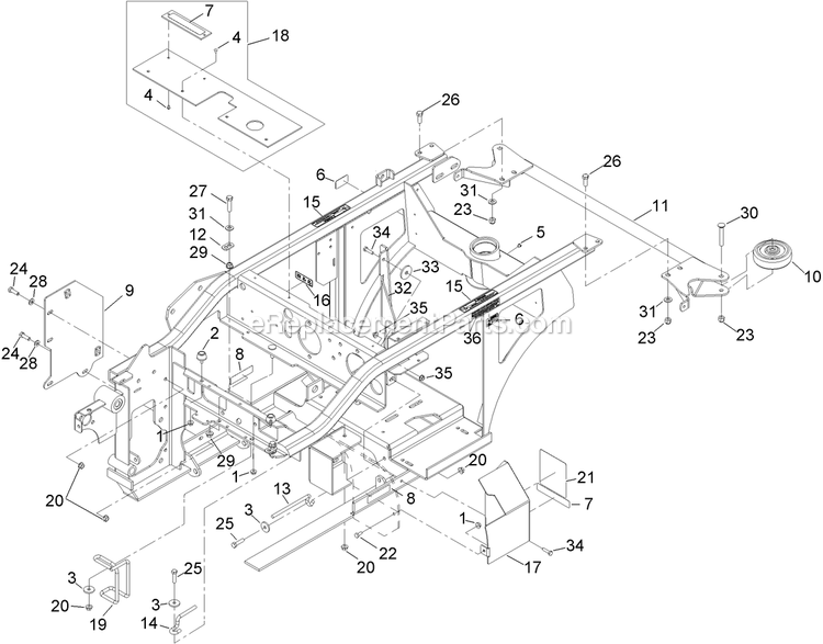Main Frame Assembly Diagram and Parts List for NV730EKC (312000000-312999999)(2012) Exmark Lawn Mower