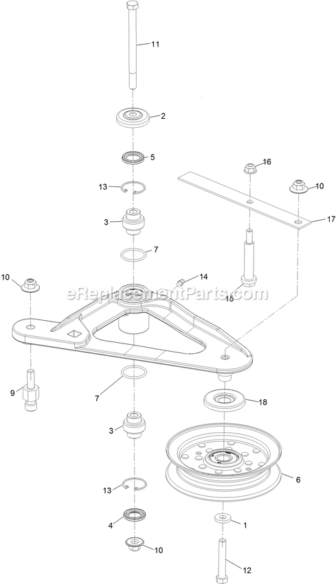 Deck Idler Assembly Diagram and Parts List for LZE751GKA60RA1 (402082300-404314158)(2018) Exmark Lawn Mower