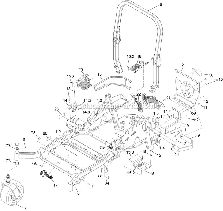 Mainframe Assembly Diagram and Parts List for LZX921GKA726C1 (400000000-402082299)(2017) Exmark Lawn Mower