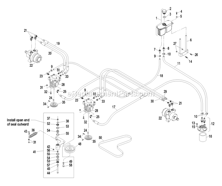 Hydraulic Group Diagram and Parts List for LCT4818BV (510000-599999)(2005) Exmark Lawn Mower