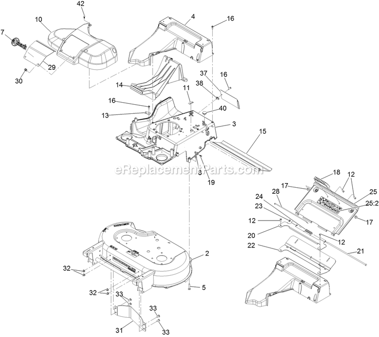 Deck, Frame, And Chute Assembly Diagram and Parts List for ECX200CKC30000 (408644346-411294211)(2021) Exmark Lawn Mower