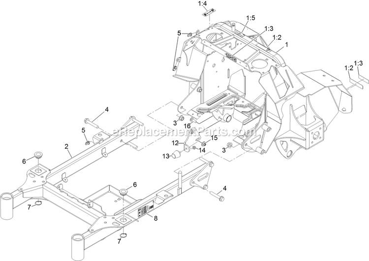 Main Frame Assembly Diagram and Parts List for STE600GKA44300 (404314159-406294344)(2019) Exmark Lawn Mower