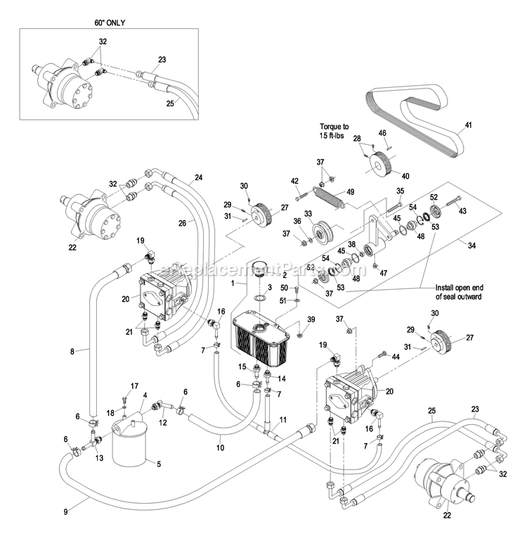 Hydraulic Group Diagram and Parts List for LAS23KC524 (600000-669999)(2006) Exmark Lawn Mower