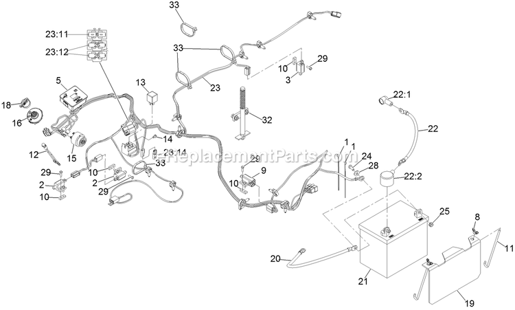 Electrical Assembly Diagram and Parts List for NVS730AKC48000 (402082300-404314158)(2018) Exmark Lawn Mower