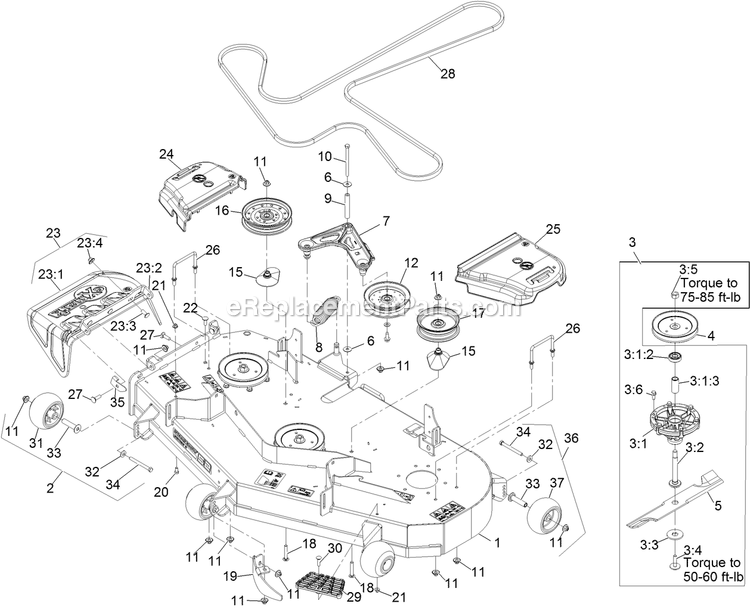 Deck Assembly Diagram and Parts List for RAE708GEM52300 (400000000-402082299)(2017) Exmark Lawn Mower