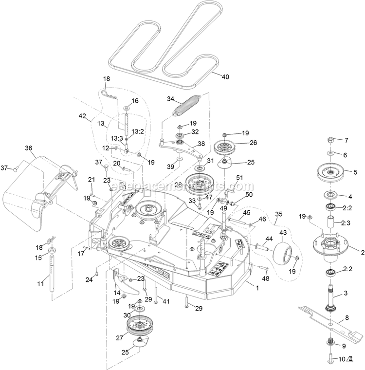 Deck Assembly Diagram and Parts List for STE600GKA36300 (406294345-408644345)(2020) Exmark Lawn Mower