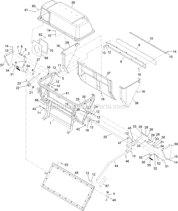 Hopper Assembly Diagram and Parts List for LZUVQD7 (406294345-408644345)(2020) Exmark Lawn Tractor Accessories