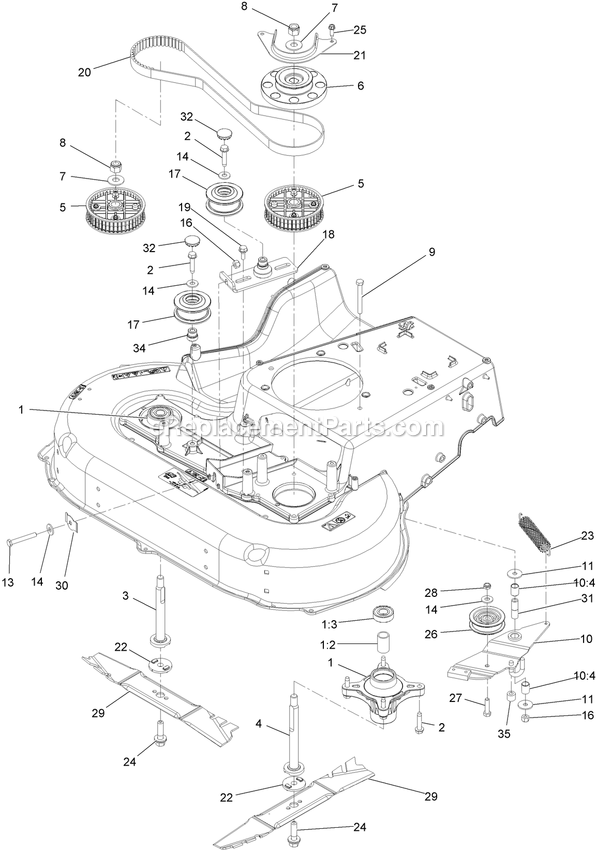 Spindle And Blade Assembly Diagram and Parts List for ECS180CKA30000 (402082300-404314158)(2018) Exmark Lawn Mower