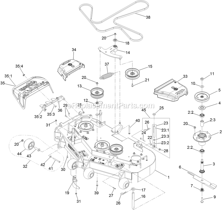 Deck Assembly Diagram and Parts List for TTS541CKA48300 (400000000-402082299)(2017) Exmark Lawn Mower