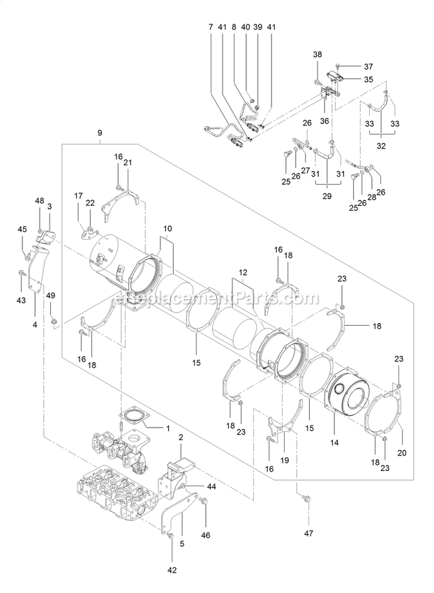Diesel Particulate Filter Assembly Diagram and Parts List for LZS88CDYM96RW0 (402082300-404314158)(2018) Exmark Lawn Mower
