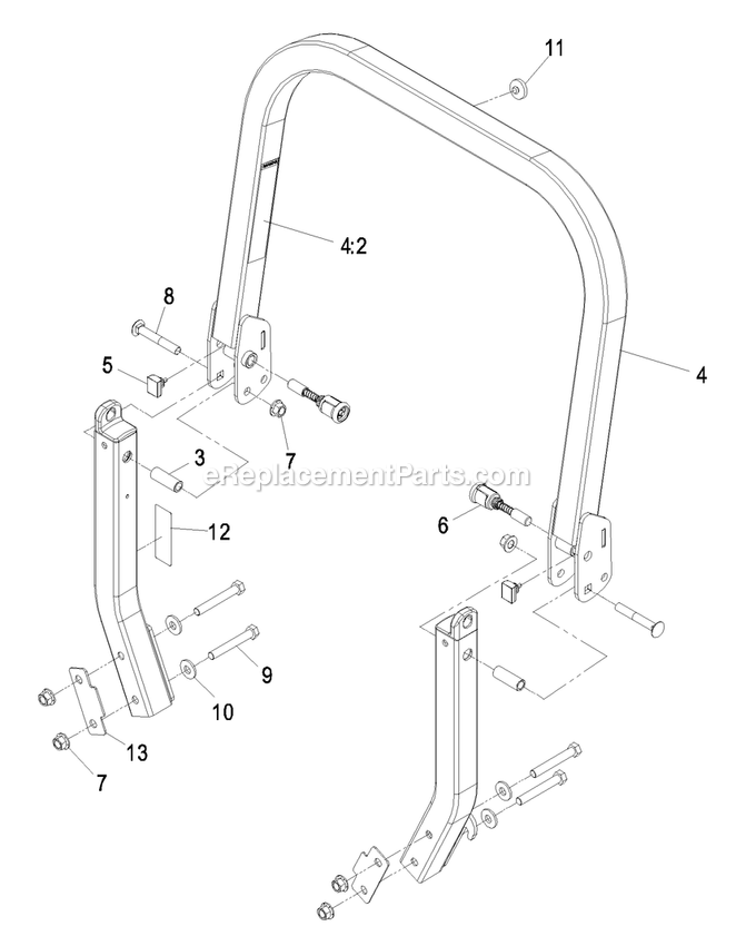 Rops Assembly Diagram and Parts List for LZZ23KA526 (790000-849999)(2009) Exmark Lawn Mower