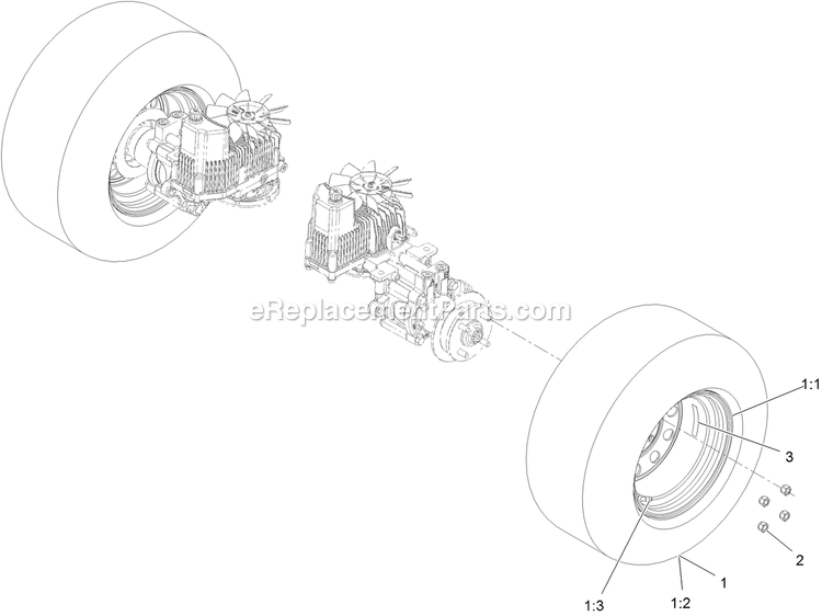 Rear Wheel Assembly Diagram and Parts List for LZX980EKC96RW0 (406294345-408644345)(2020) Exmark Lawn Mower