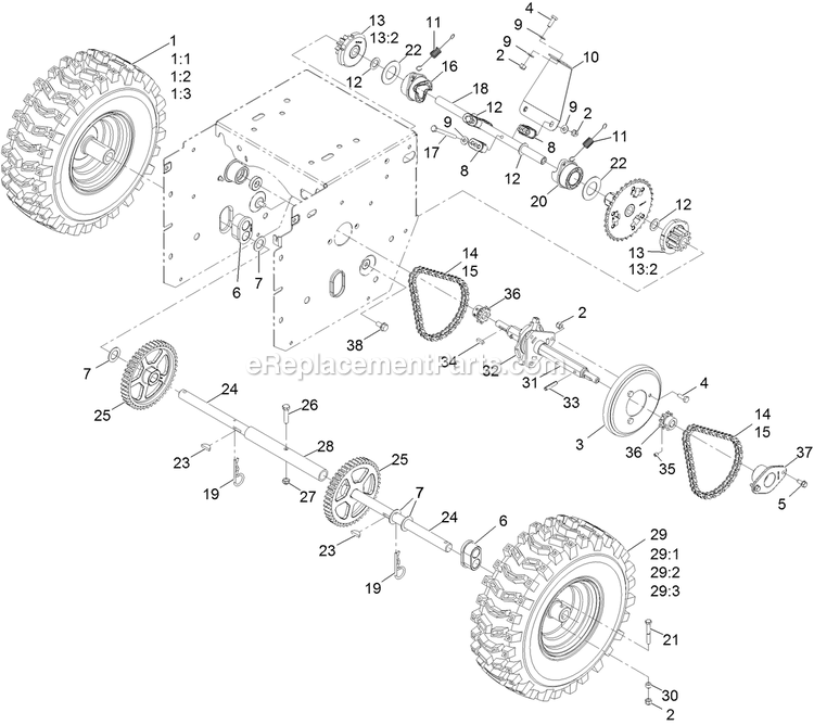 Clutch Drive Assembly Diagram and Parts List for BR270KC36 (313000000-313999999)(2013) Exmark Leaf Blower / Vacuum