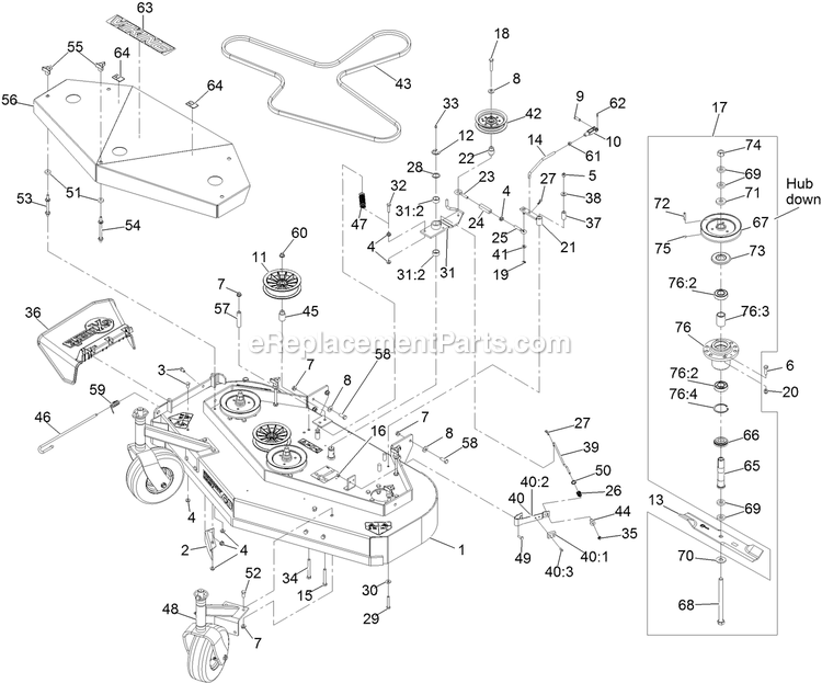 Deck Assembly Diagram and Parts List for VHS481GKA48300 (316000000-399999999)(2016) Exmark Lawn Mower