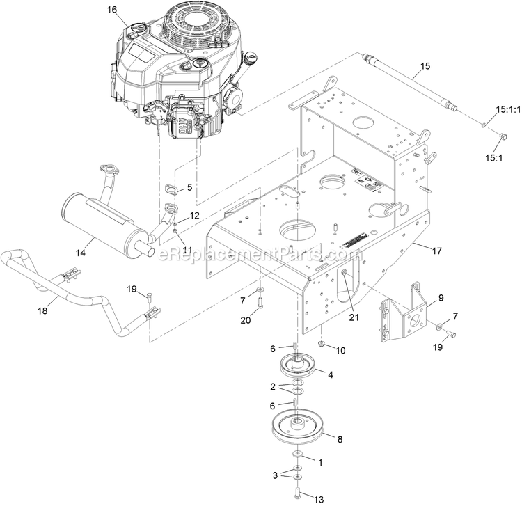 Engine Deck Assembly Diagram and Parts List for VHS481GKA36200 (406294345-408644345)(2020) Exmark Lawn Mower