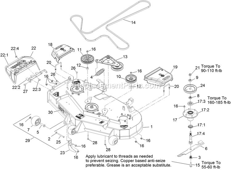 Deck Assembly Diagram and Parts List for LZX740EKC526 (314000000-314999999)(2014) Exmark Lawn Mower