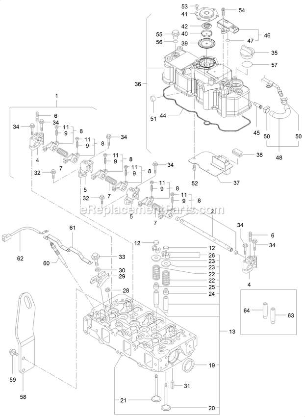 Cylinder Head And Cover Assembly Diagram and Parts List for LZS88CDYM96RW0 (402082300-404314158)(2018) Exmark Lawn Mower