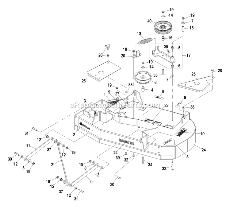 Deck Group (1) Diagram and Parts List for PHZ19KA443 (600000-669999)(2006) Exmark Lawn Mower