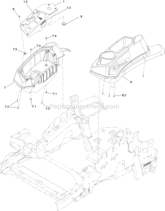 Controls Assembly Diagram and Parts List for LZX921GKA60600 (406294345-408644345)(2020) Exmark Lawn Mower