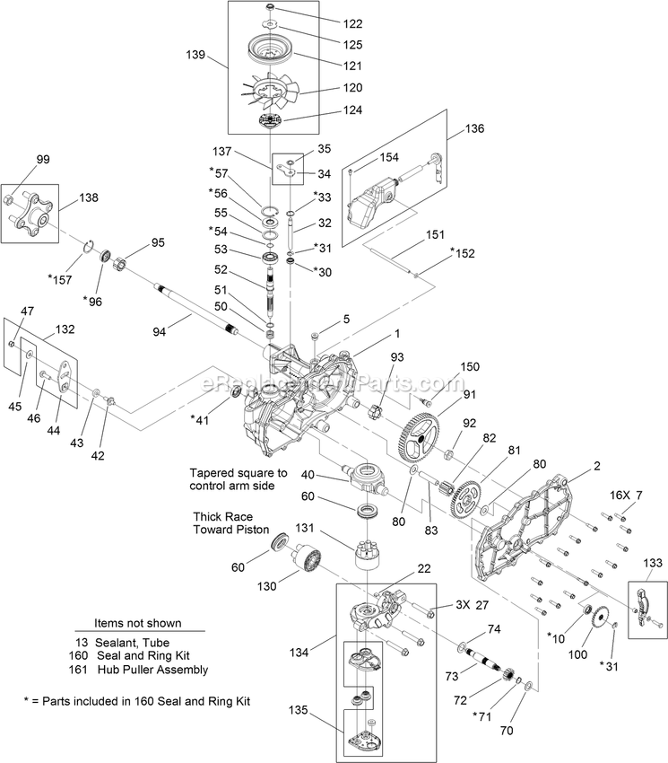 Right Hand Hydro Transaxle Assembly Diagram and Parts List for QT22KA421 (920000-999999)(2011) Exmark Lawn Mower