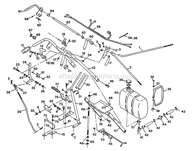 Standard Upper Handle And Controls Diagram and Parts List for V32-85B-5 (70000-79999)(1992) Exmark Lawn Mower