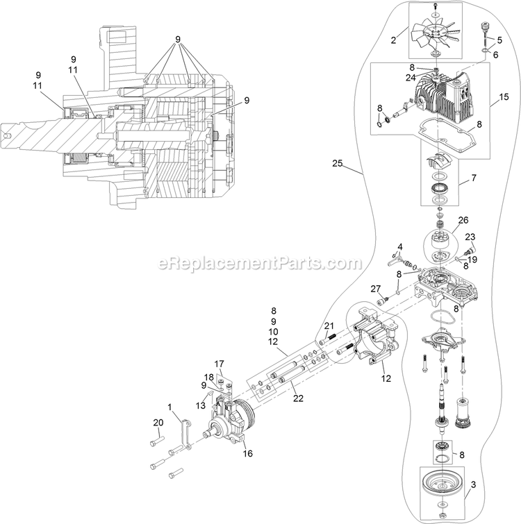 Lh Hydro Assembly Diagram and Parts List for LZX980EKC96RW0 (406294345-408644345)(2020) Exmark Lawn Mower