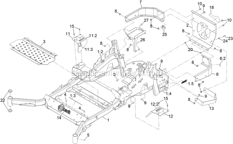 Main Frame Assembly Diagram and Parts List for LZX980EKC726W0 (411294212-999999999)(2022) Exmark Lawn Mower