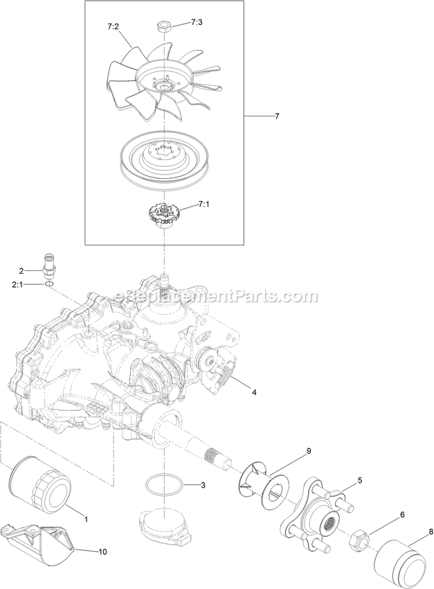 Rh Transaxle Assembly Diagram and Parts List for RAS730GKA60RA3 (411294212-999999999)(2022) Exmark Lawn Mower