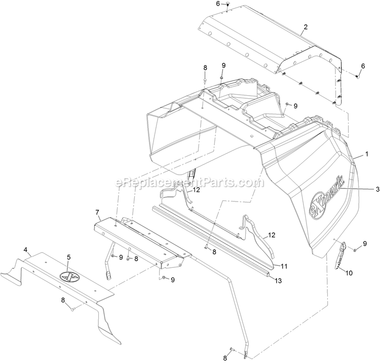 Hood Assembly Diagram and Parts List for LZS80TDYM604W0 (406294345-408644345)(2020) Exmark Lawn Mower