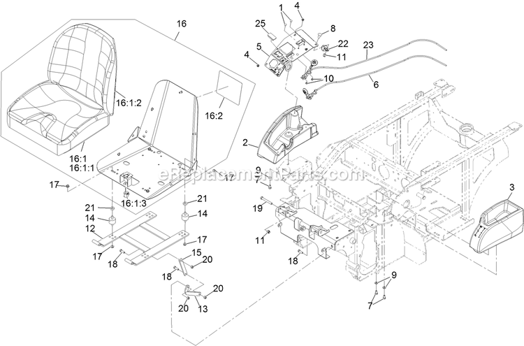 Seat And Consoles Assembly Diagram and Parts List for NV640KC48 (313000000-313999999)(2013) Exmark Lawn Mower