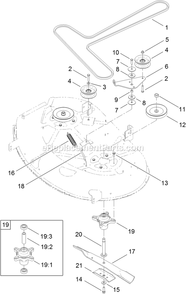 42 Inch Deck Belt, Spindle And Blade Assembly Diagram and Parts List for QT22KA421 (920000-999999)(2011) Exmark Lawn Mower
