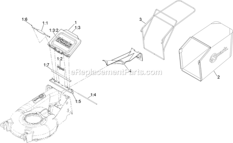 Bag And Door Assembly Diagram and Parts List for ECX160CHN21000 (408644346-411294211)(2021) Exmark Lawn Mower