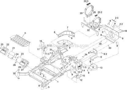 Main Frame Assembly Diagram and Parts List for LZS740PKC60400 (404314159-406294344)(2019) Exmark Lawn Mower