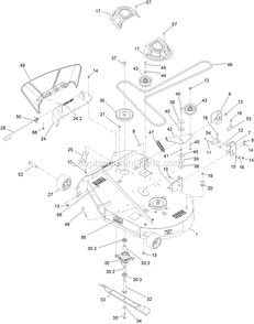 Deck Assembly Diagram and Parts List for QZE702GEM42200 (406294345-408644345)(2020) Exmark Lawn Mower