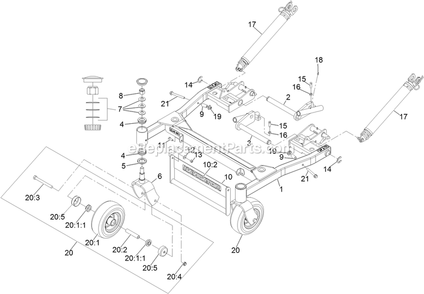 Deck Support Frame Assembly Diagram and Parts List for NVS740CKC42000 (406294345-408644345)(2020) Exmark Lawn Mower