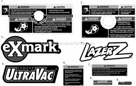 Decals Diagram and Parts List for LZUV52 (670000-719999)(2007) Exmark Lawn Tractor Accessories