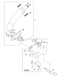 Lower Chute Assembly Diagram and Parts List for 109-5200 (670000-719999)(2007) Exmark Lawn Tractor Accessories