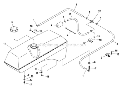 Fuel Group (1) Diagram and Parts List for LZ25KA604 (320000-369999)(2002) Exmark Lawn Mower