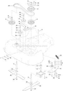Spindle And Blade Assembly Diagram and Parts List for ECS180CKA30000 (404314159-406294344)(2019) Exmark Lawn Mower