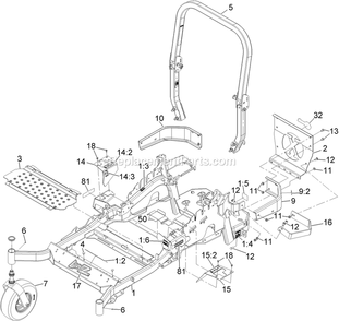 Main Frame Assembly Diagram and Parts List for LZE27KC604 (920000-999999)(2011) Exmark Lawn Mower