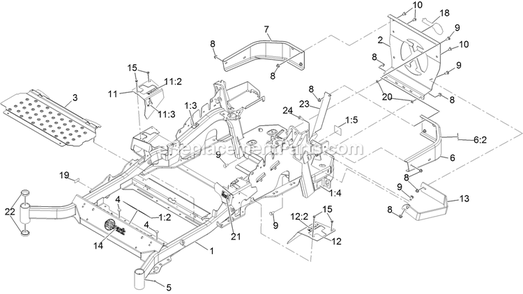 Main Frame Assembly Diagram and Parts List for LZE730GKA604A3 (316000000-399999999)(2016) Exmark Lawn Mower