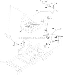 Fuel Tank And Vent Hose System Assembly Diagram and Parts List for RAE720CKC48300 (402082300-404314158)(2018) Exmark Lawn Mower