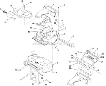 Deck, Frame, And Chute Assembly Diagram and Parts List for ECX180CKA30000 (408644346-411294211)(2021) Exmark Lawn Mower