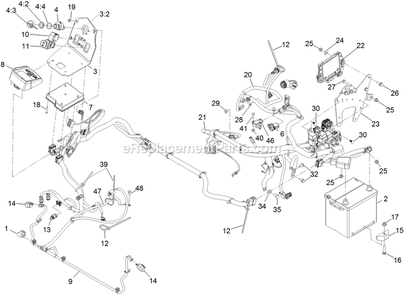 Electrical Assembly Diagram and Parts List for LZS80TDYM72RW0 (406294345-408644345)(2020) Exmark Lawn Mower