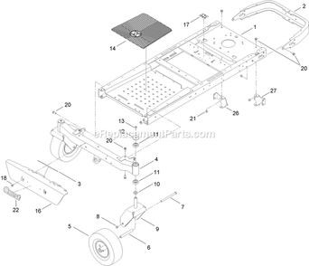 Main Frame And Front Axle Assembly Diagram and Parts List for QT24KA501 (920000-999999)(2011) Exmark Lawn Mower