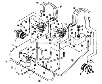 Hydraulics Group Diagram and Parts List for TT3614KC (160000-169999)(1998) Exmark Lawn Mower