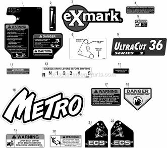 Decals Diagram and Parts List for MG481KA362 (314000000-314999999)(2014) Exmark Lawn Mower