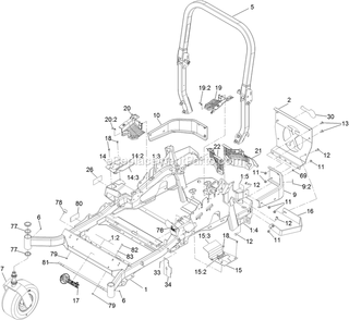 Main Frame Assembly Diagram and Parts List for LZX801GKA606B1 (316000000-399999999)(2016) Exmark Lawn Mower