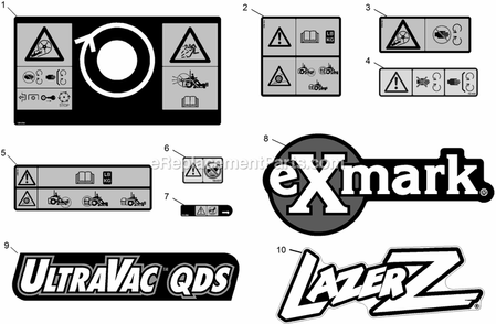 Decals Diagram and Parts List for UVD6672 (315000000-315999999)(2015) Exmark Lawn Tractor Accessories